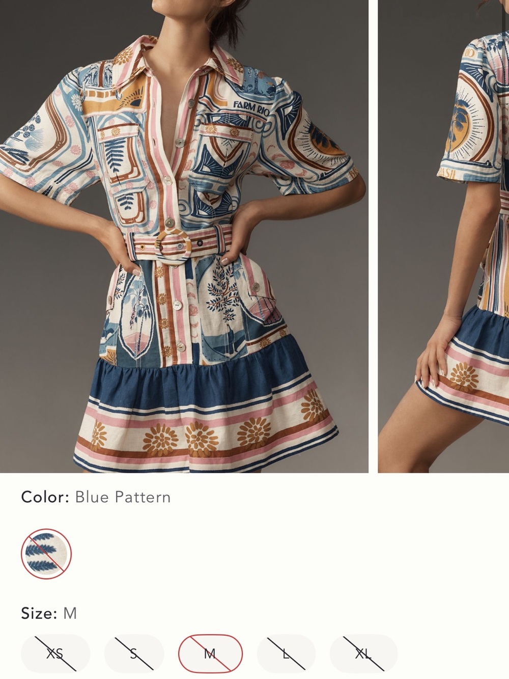 FARM Rio Multicolor Patterned Short Shirt Dress with Belt